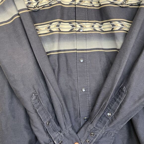 Vintage Roper Border Southwest‎ Striped Navy Blue Western Pearl Snap Shirt L USA - Picture 4 of 8